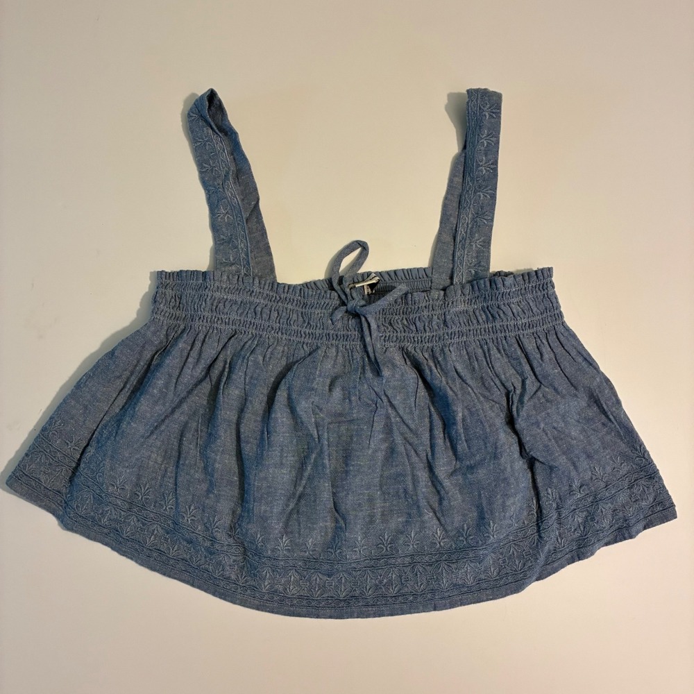 American Eagle Size XS Blue Smocked Embroidered Linen Blend Boho Cami Top